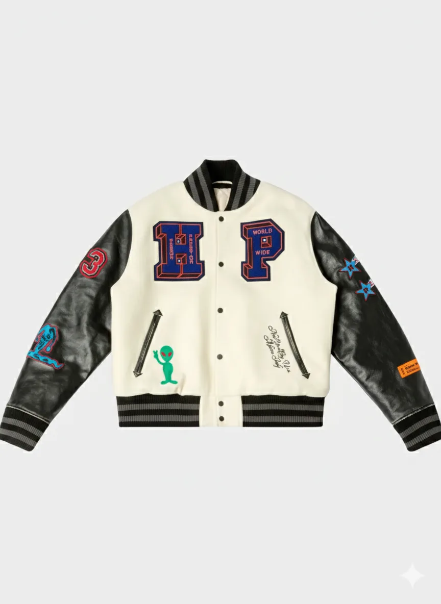 Heron Preston Varsity Jacket black and white premium streetwear jacket