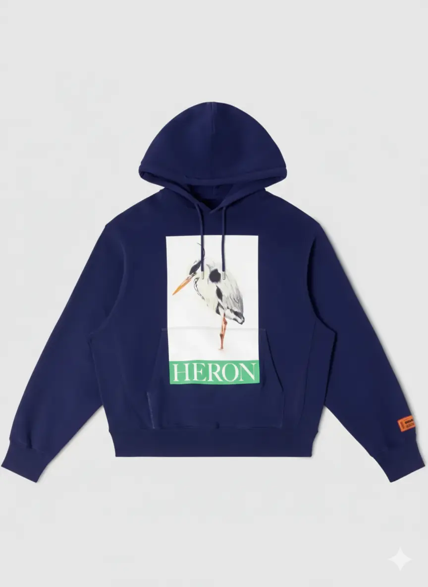 Streetwear hoodie inspired by Heron Preston and Bape style